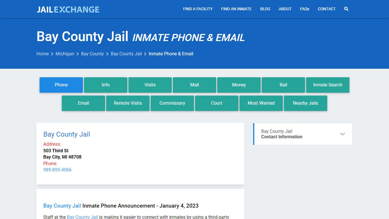 Inmate Phone - Bay County Jail, MI - Jail Exchange